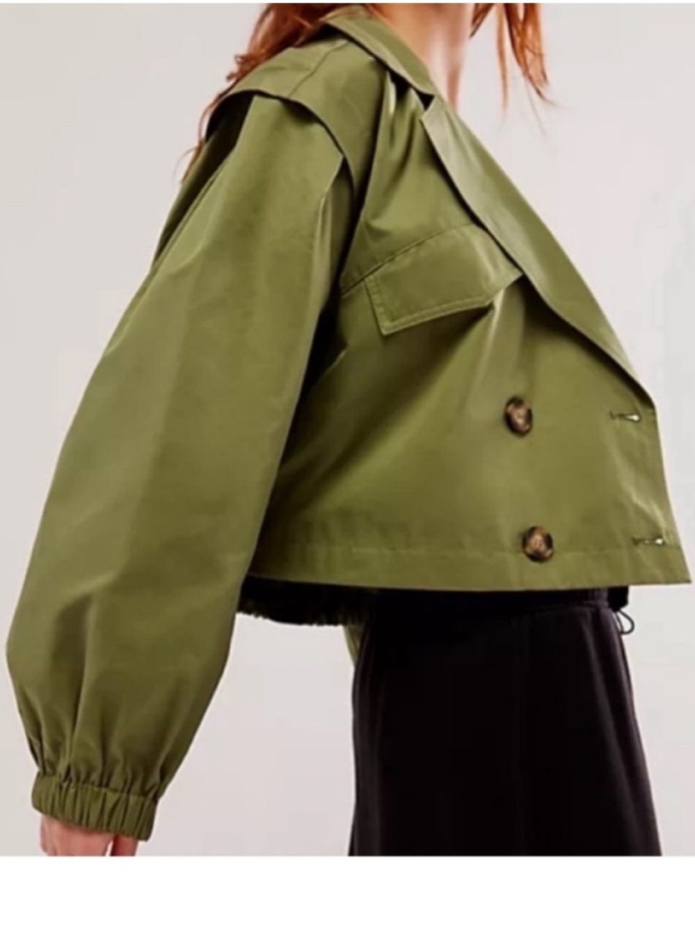 Free People Small Jacket Looking Glass Trench Coat lined cropped Loden Green NWT